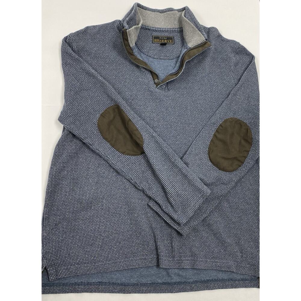 Jos A Bank Reserve Men’s Size M Gray Pullover Sweater with Brown Sleeve Patches